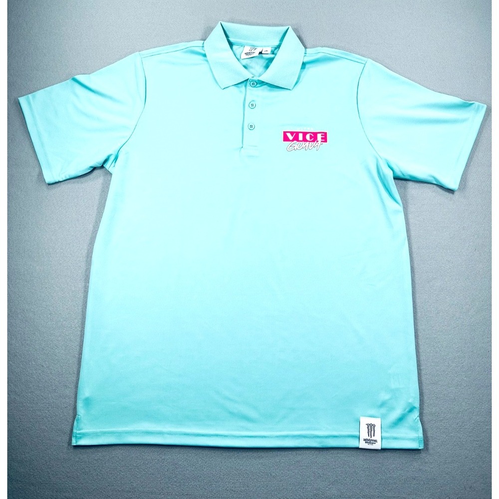 Monster Energy Ultra Vice Guava Polo Shirt Men Large Aqua Performance Golf